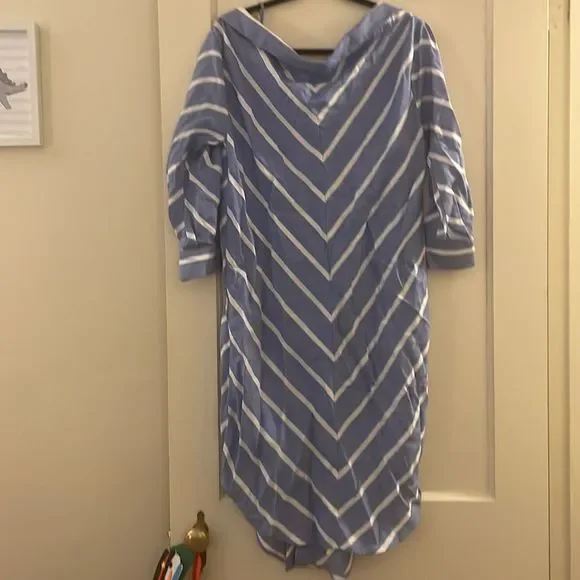 NWT Maje blue and white stripe cold shoulder shirt dress midi